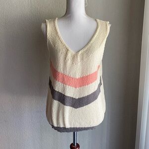Sleeveless V-Neck Knit Top - Cream, Pink, Gray